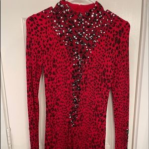 Red long sleeve shirt with black/silver sequins